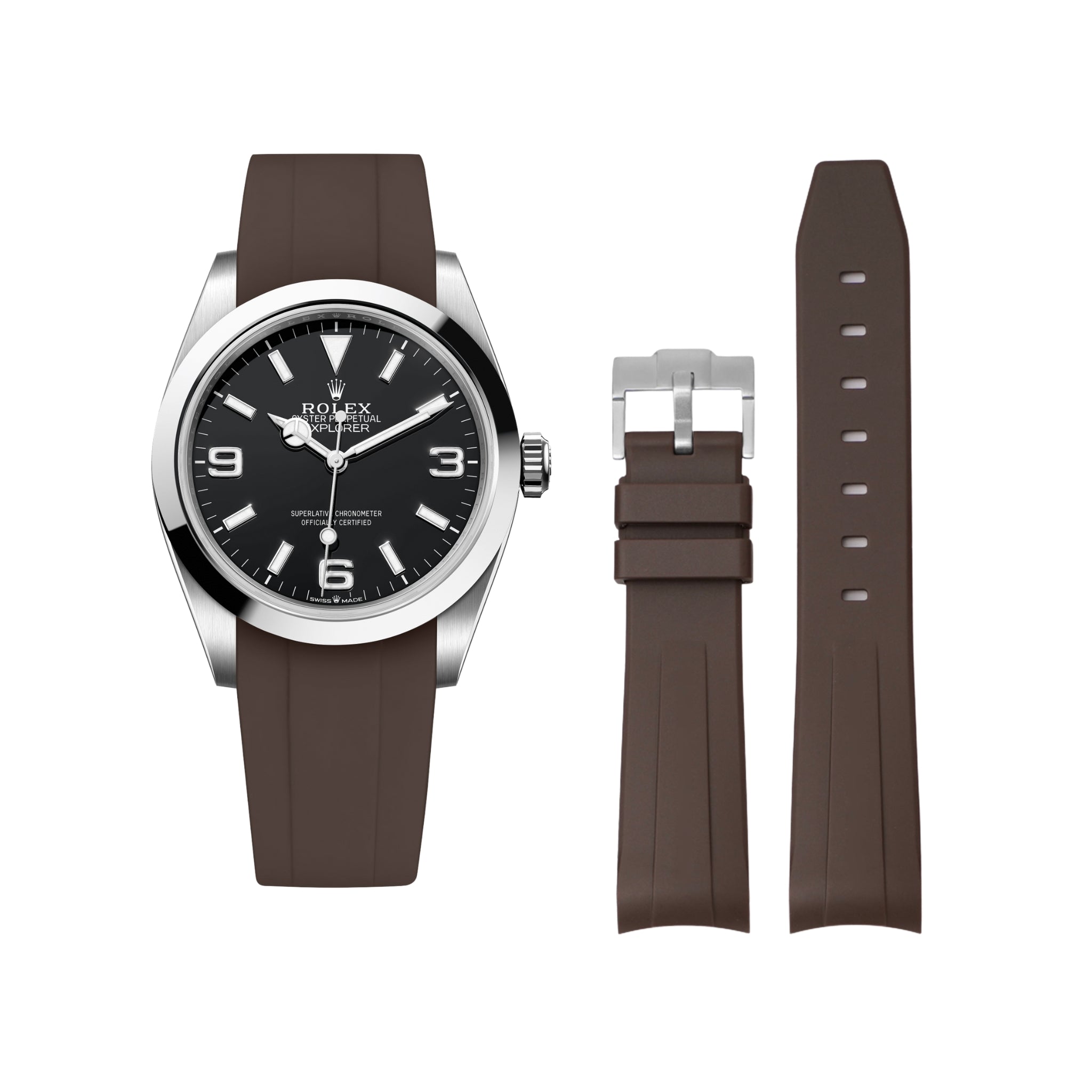 Kautschukarmband für Rolex Explorer I – Braun - Helvetus DE