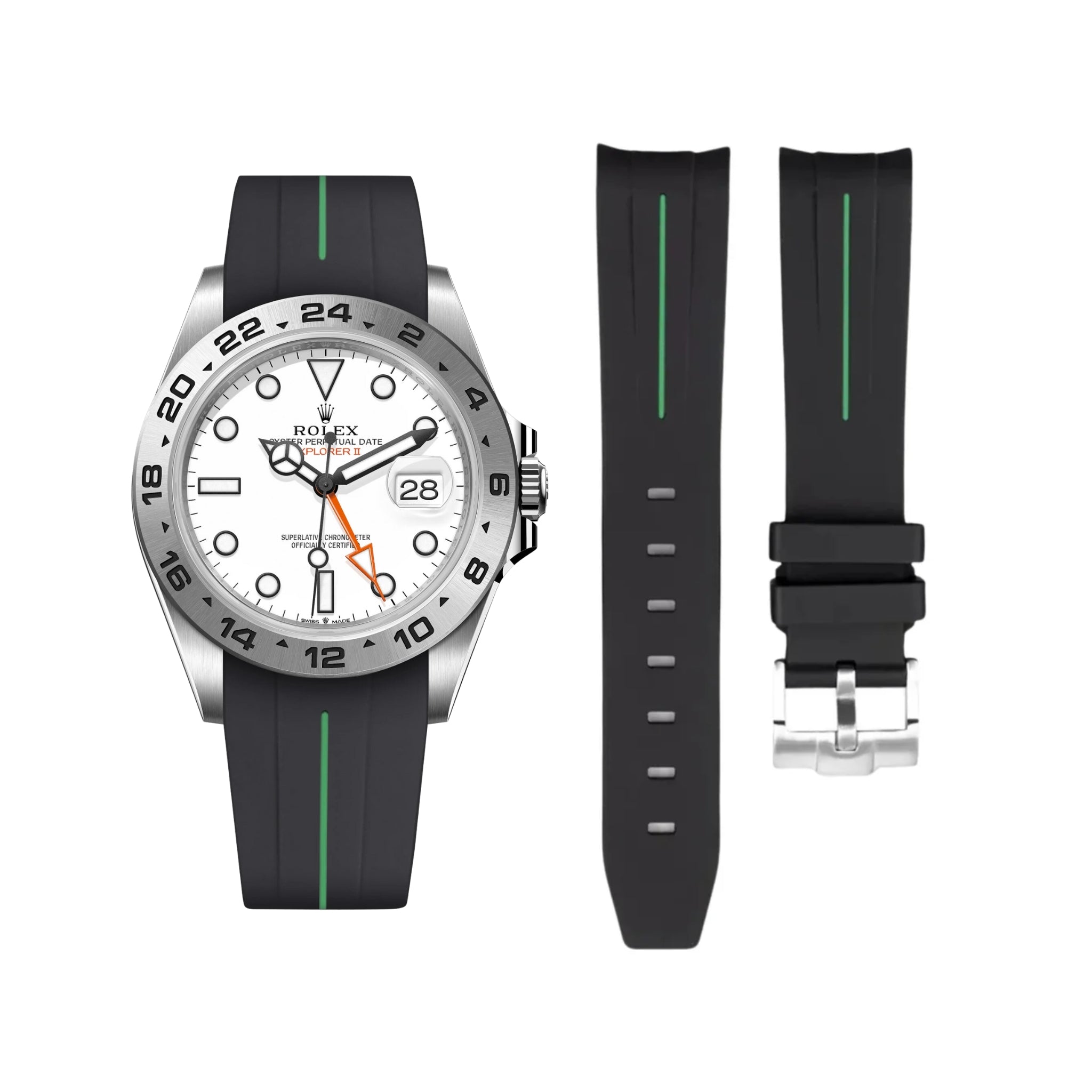 Kautschukarmband für Rolex Explorer II – Schwarz/Grün | LuxLine® - Helvetus DE