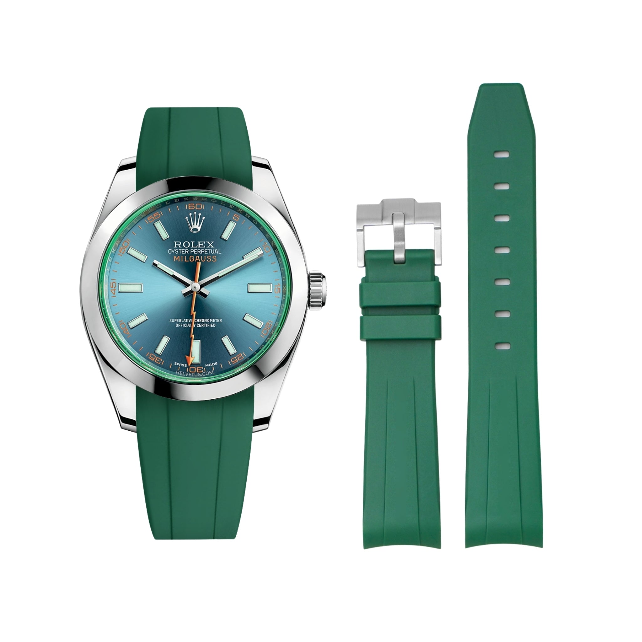 Kautschukarmband für Rolex Milgauss in Grün - Helvetus DE