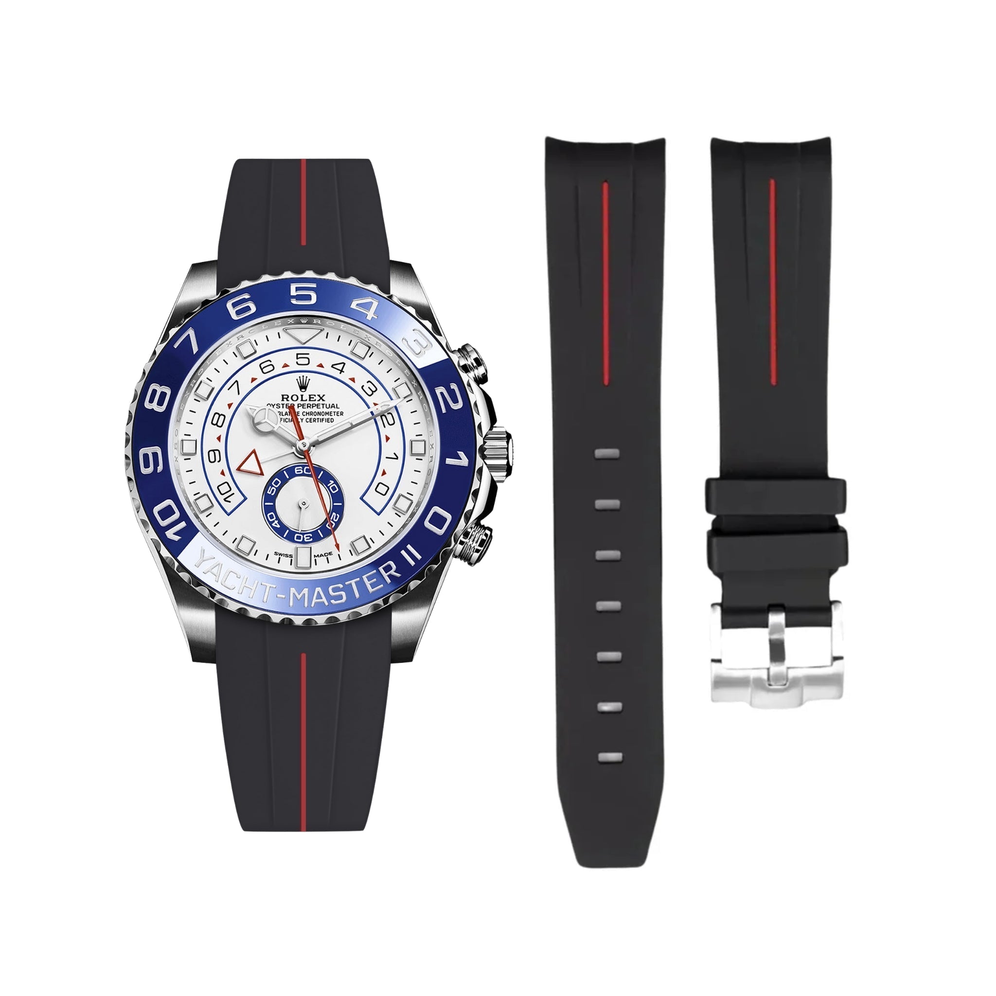 Kautschukarmband für Rolex Yacht - Master II – Schwarz/Rot Linie | LuxLine® - Helvetus DE
