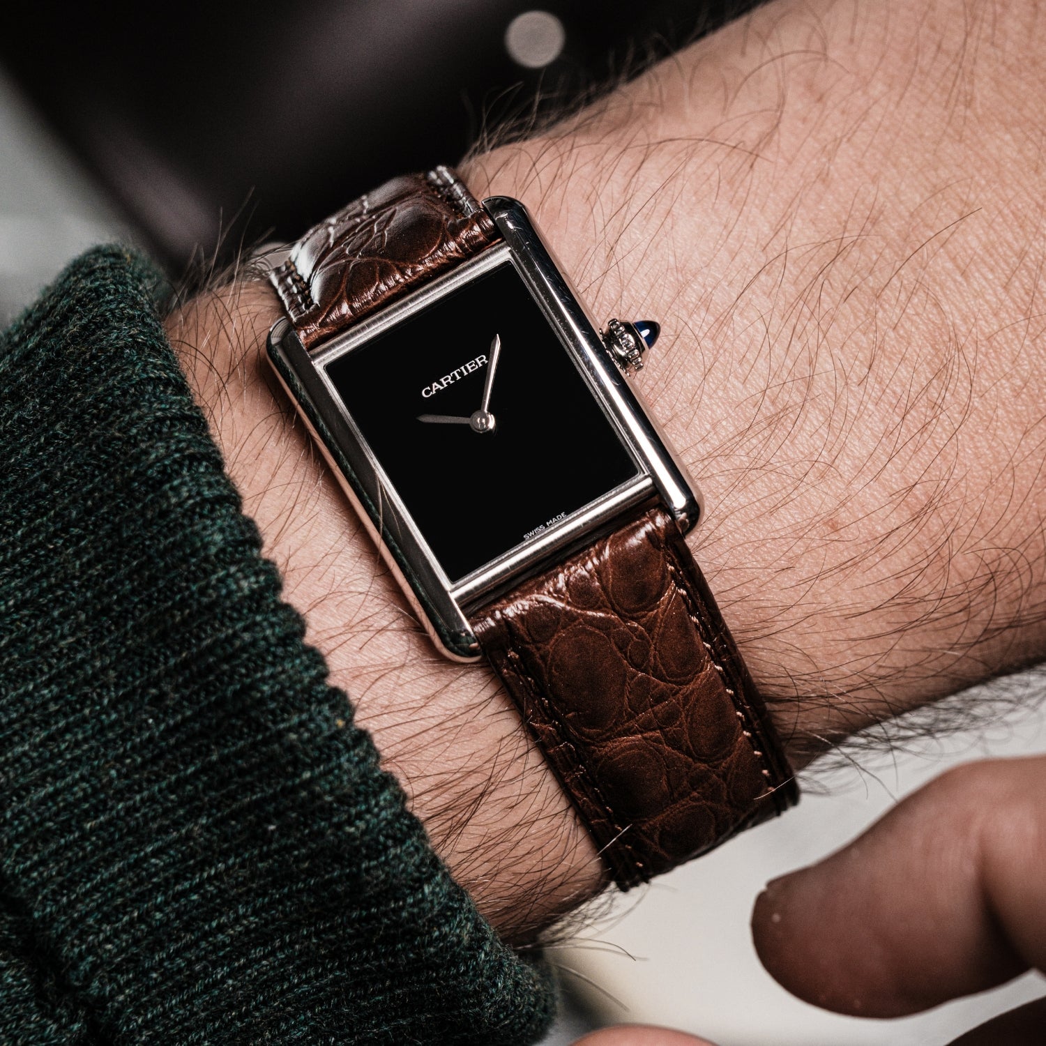 Krokodil Lederarmband für Cartier Tank / Tank Solo / Tank Must – Braun - Helvetus DE