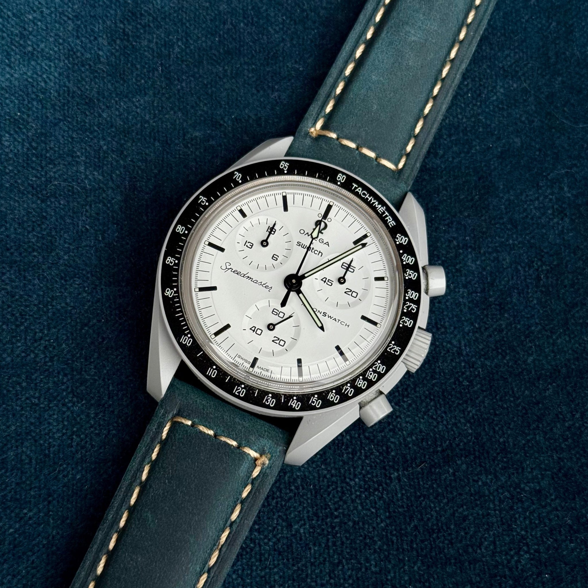 Leder Armband für MoonSwatch - Blau - Helvetus DE
