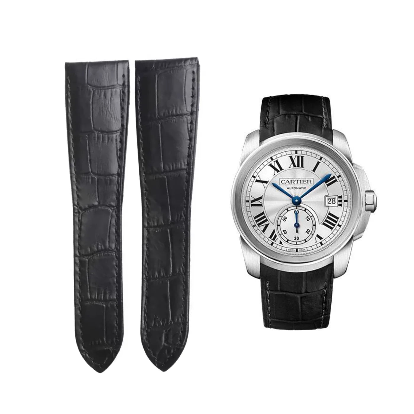 Leder Armband - fur Cartier Calibre - Schwarz - Helvetus DE