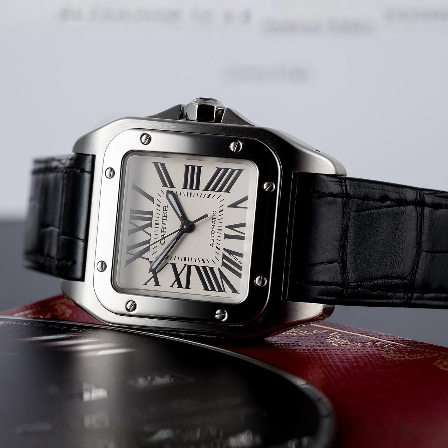 Leder Armband - für Cartier Santos 100 - Schwarz - Helvetus DE
