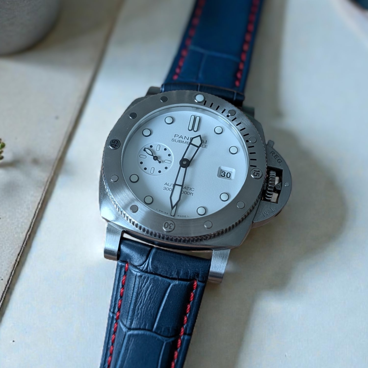Leder Muster Armband - Für Panerai - Blau/Rot - Helvetus DE