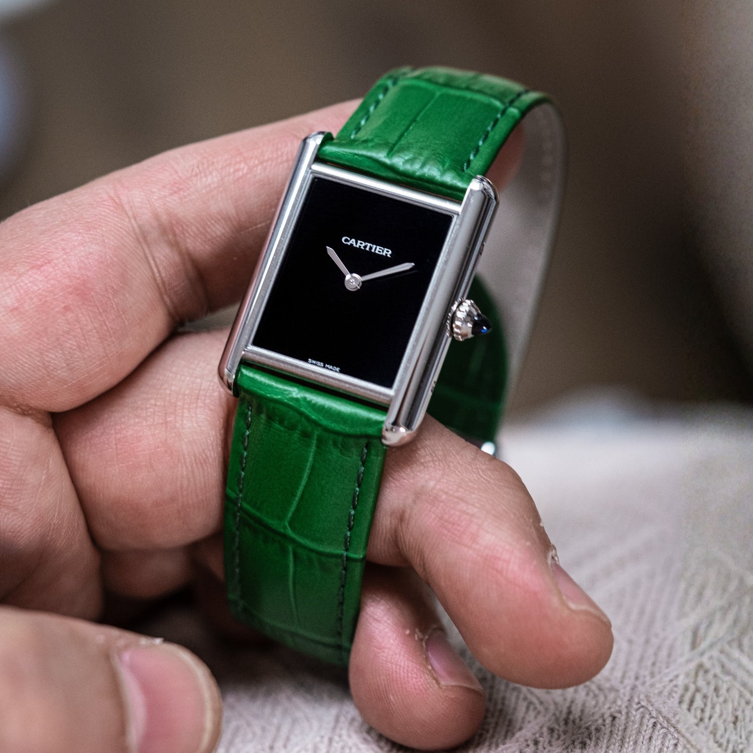 Lederarmband für Cartier Tank / Tank Solo / Tank Must – Grün - Helvetus DE