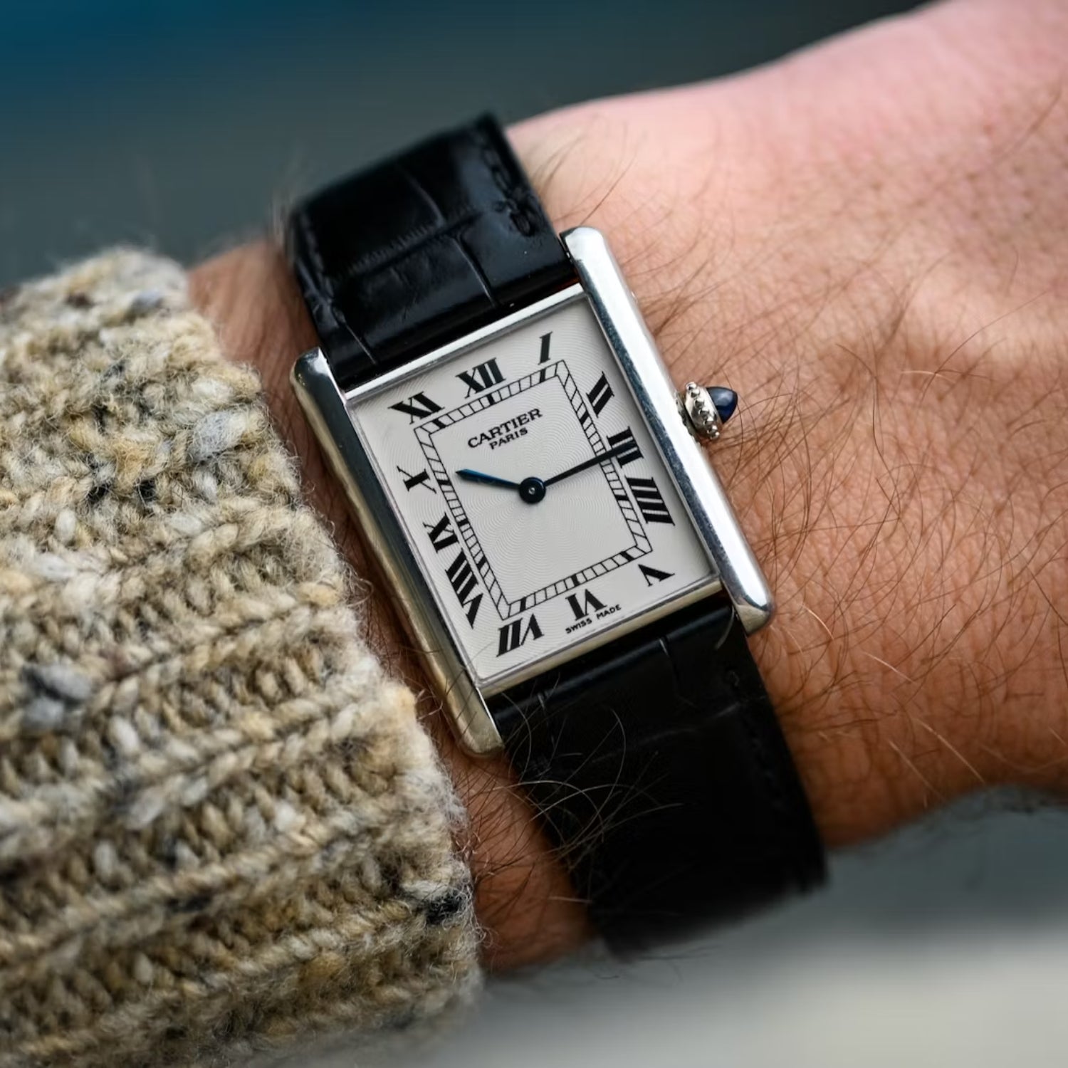 Lederarmband für Cartier Tank / Tank Solo / Tank Must – Schwarz - Helvetus DE