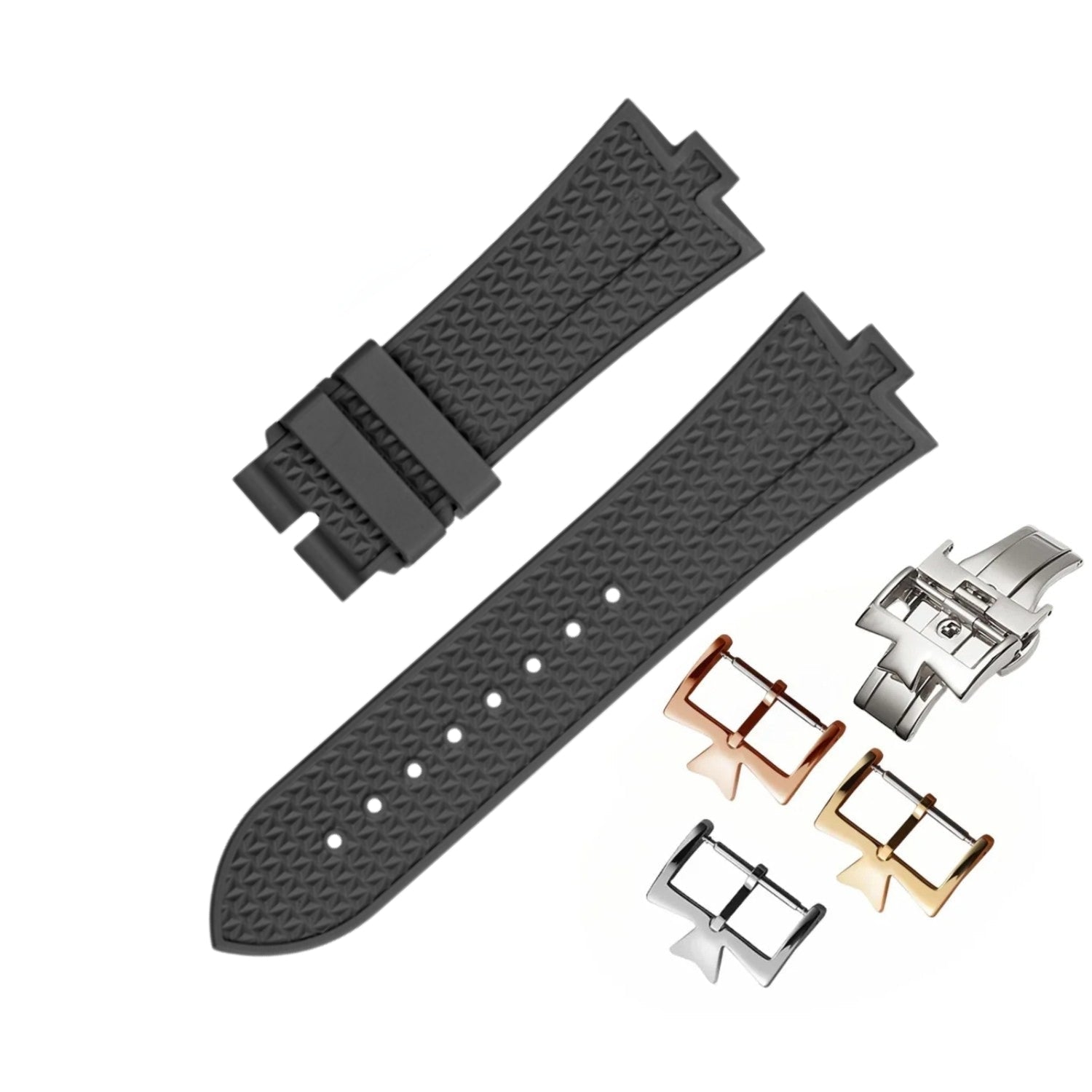 Texturiertes Kautschukarmband – Für Vacheron Constantin Overseas 25 mm – Schwarz - Helvetus DE