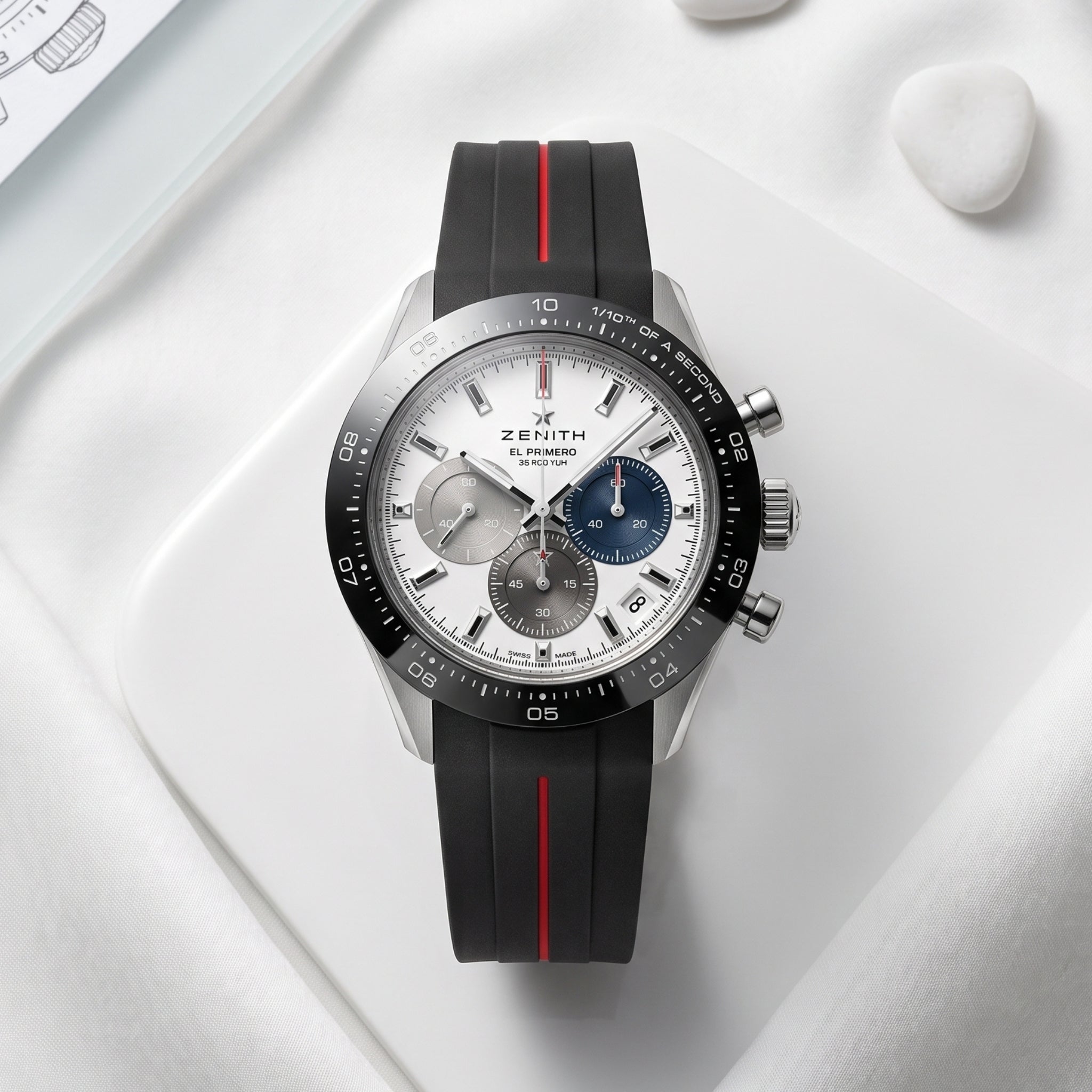 Cinturino in caucciù per tutti i modelli Zenith Chronomaster – Linea Nera/Rossa | LuxLine®